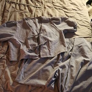 Amazon Women's Blue and White Checkered Pajama Set